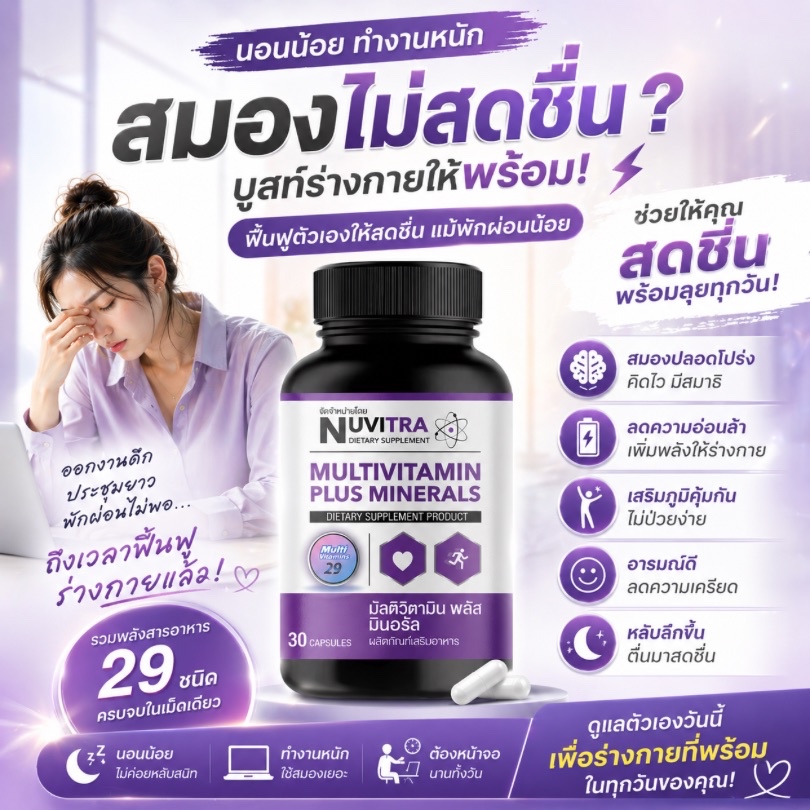 NUVITRA MULTIVITAMIN PLUS MINERALS ผลิตภัณฑ์เสริมอาหาร มัลติวิตามิน พลัส มิเนอรัล วิตามิน และเกลือแร