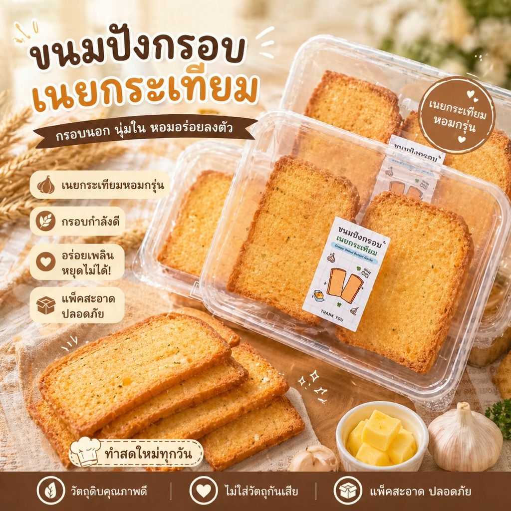 ขนมปังกระเทียม หอมกระเทียม รสชาติเข้มข้น