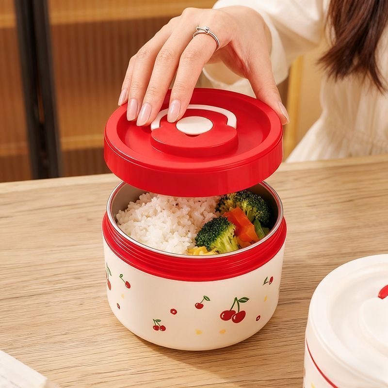 ปิ่นโตเชอรี่ เก็บอุณหภูมิ 304  ไม่เป็นสนิม น่ารัก สวย มี 2 ขนาดให้เลือก  (450ml 600ml)