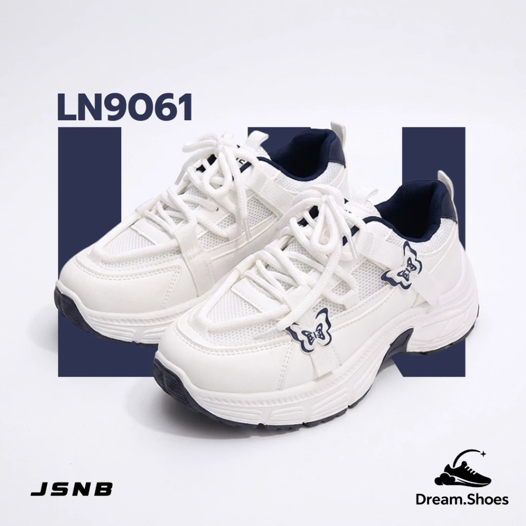 JSNB รองเท้าผ้าใบผู้หญิง เสริมส้นทรงChunky ลายผีเสื้อ สไตล์เกาหลี Y2K ระบายอากาศดี - LN9061