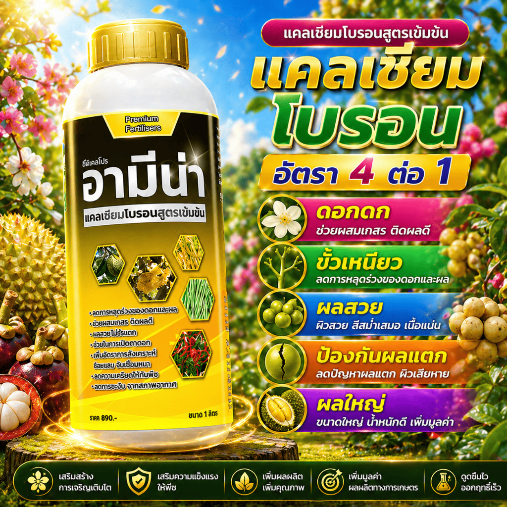 แคลเซียมโบรอน แคลเซียมพืช เพิ่มสังกะสี1% ติดผล ติดดอก ป้องกันผลร่วง ขั้ว เหนียว ขยายผล ขนาด1ลิตร