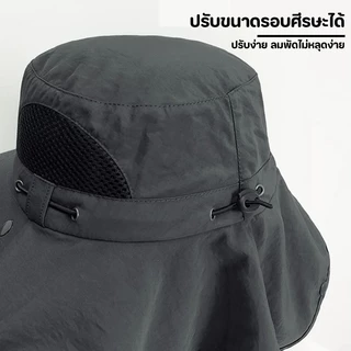 หมวกกันแดดปีกกว้าง 360° มีผ้าปิดหน้าถอดแยกชิ้นได้ กันฝุ่น ระบายอากาศดี ป้องกันรังสีUV กันลม
