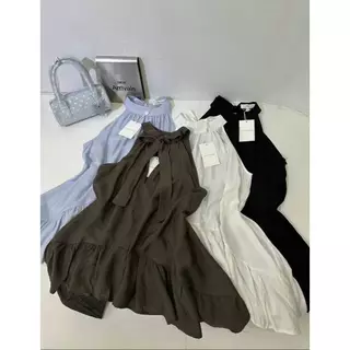 M2122 New Arrival! เสื้อสายคล้องคอผูกโบว์หลัง ชายระบายพริ้วสวย สไตล์มินิมอลเกาหลี