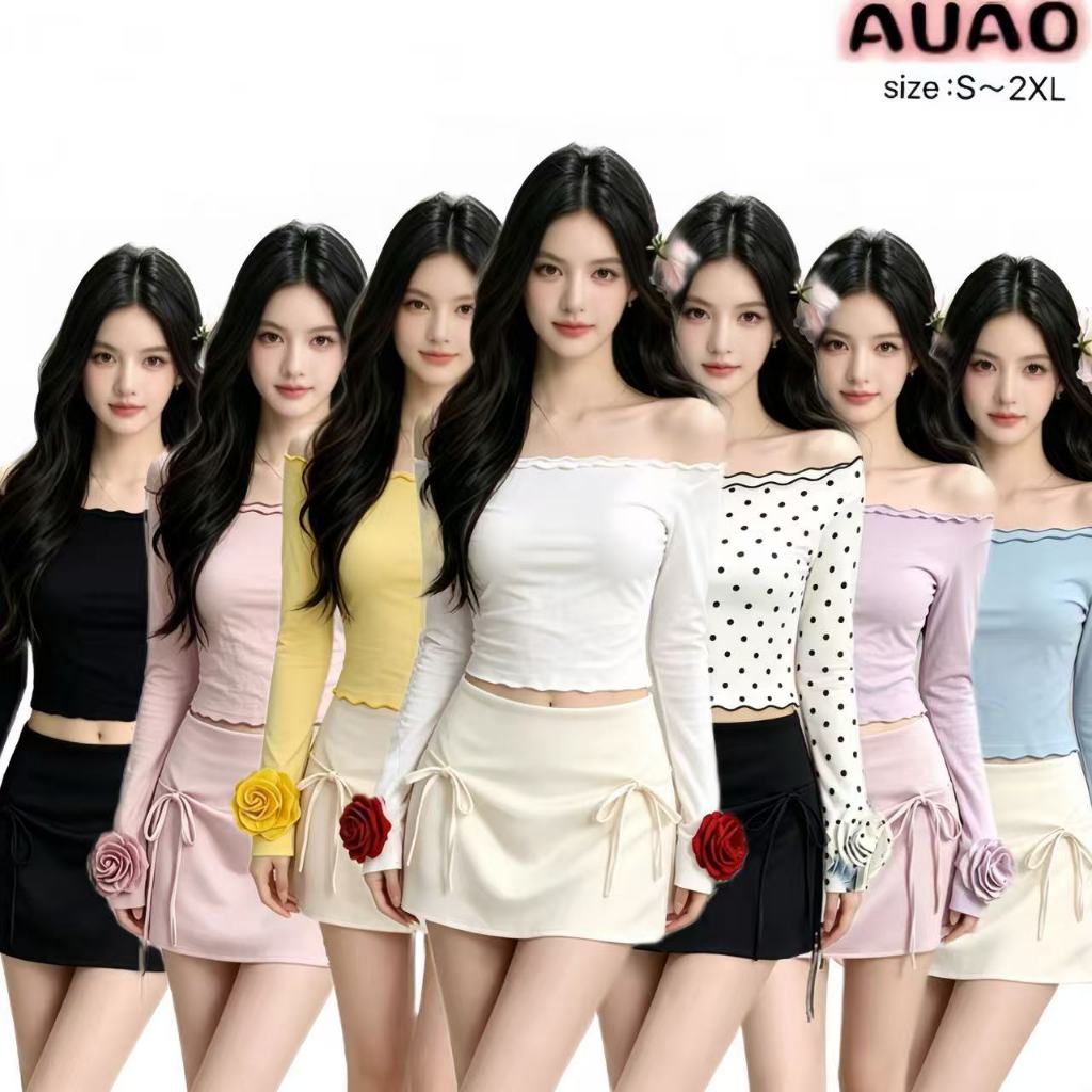 EAV เซตเสื้อแขนยาวเปิดไหล่ 2 แบบ ใส่ได้ทั้งไหล่เดียว/เปิดไหล่ ทรงเข้ารูป ใส่แล้วผอม เย็นสบาย พร้อมส่งกรุงเทพ