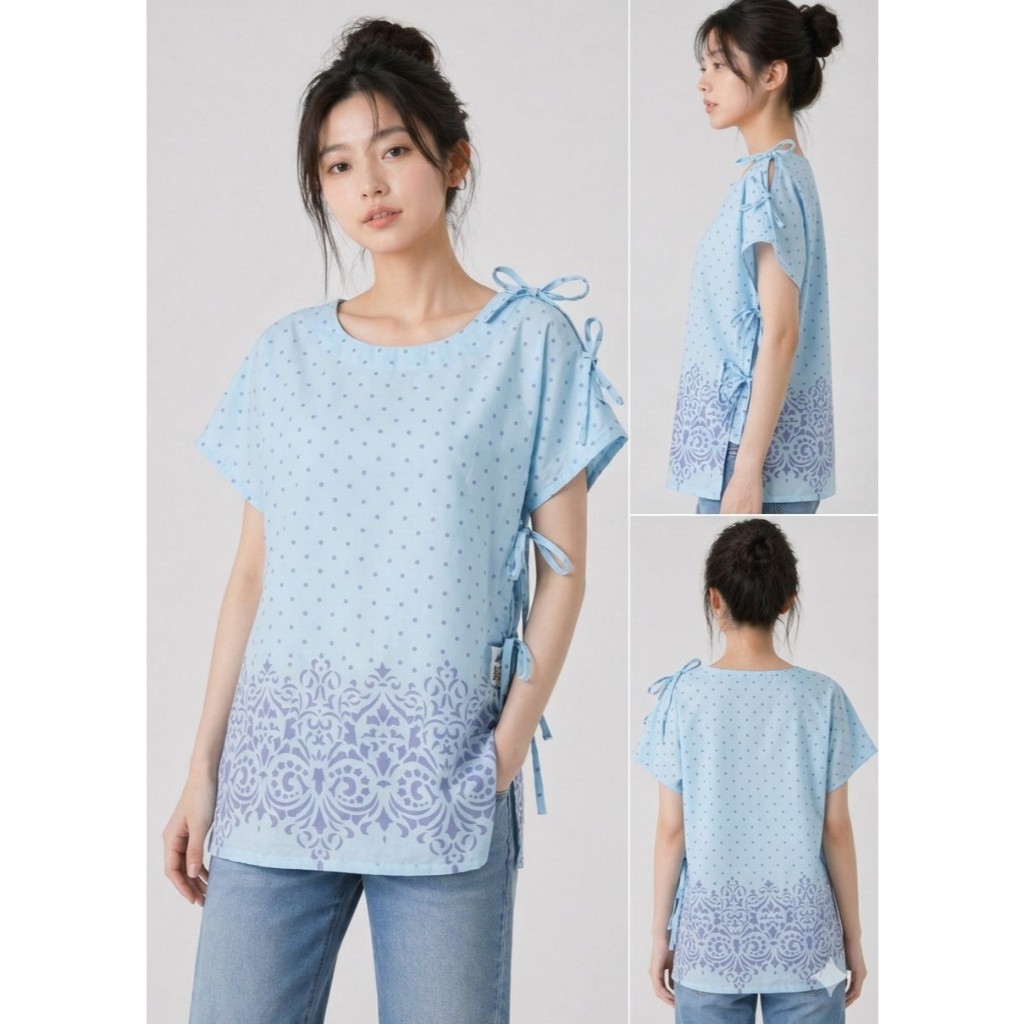 เสื้อผู้ป่วยคอกลมผูกข้างใหญ่พิเศษ หลายไซส์ หลายลาย ผ้าฝ้าย (2)