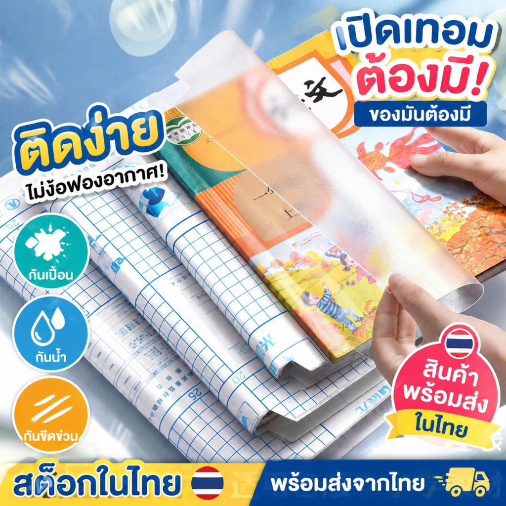 ปกห่อหนังสือ ปกหนังสือแบบมีกาวในตัว ปกใสห่อหนังสือ แบบด้าน/ลายเพชร กันรอย กันน้ำ แถมสติ๊กเกอร์เขียนชื่อ