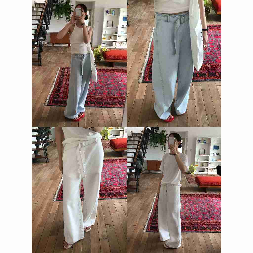 INBYIN - กางเกงยีนส์ขากระบอกตรงพร้อมเข็มขัด BELTED WIDE LEG JEANS - I3603