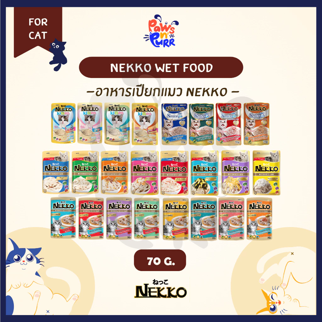 Nekko Pouch อาหารเปียกสำหรับแมว เกรวี่และเยลลี่ 70g.