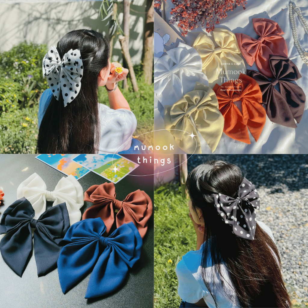 ✨Handmade】กิ๊บโบว์ติดผมสไตล์เกาหลี รุ่น "Puffy Polka" 🖤🤍 โบว์ใหญ่หนานุ่ม ลายจุดมินิมอล เรียบหรูดูแพง 🎀✨