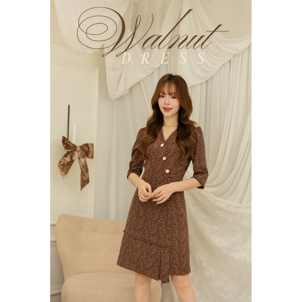 Walnut Dress *งดกดคืนสินค้า*คุณลูกค้าอ่านรายละเอียดให้ครบถ้วนก่อนสั่งซื้อนะคะ😊