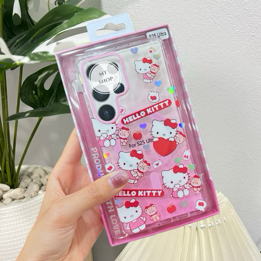 **Popphone**Caseใสลายคิตตี้ มีแม่เหล็กชาร์จสำหรับรุ่นS26ultra S23ultra S24ultra S25ultra 13/14 13promax 15 16promax 17pr