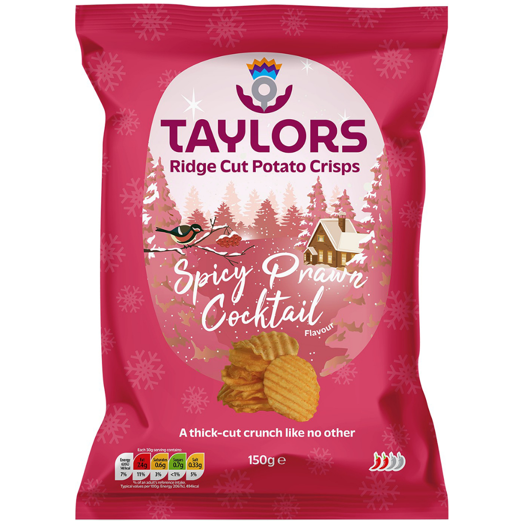 Taylors Spicy Prawn Cocktail Crisps 150g มันฝรั่งทอดกรอบแผ่นหยัก รสสไปซี่พราวน์ค็อกเทล