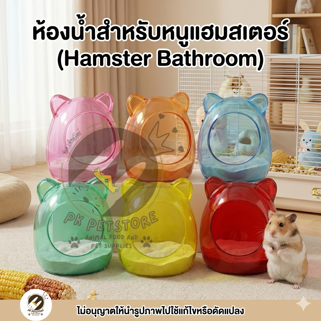ห้องน้ำหนูแฮมสเตอร์ ทรงหูหมีพาสเทลใส (Hamster Bathroom) ที่อาบน้ำทราย สำหรับหนู แฮมสเตอร์ แฟตเทล กระรอก ชูการ์