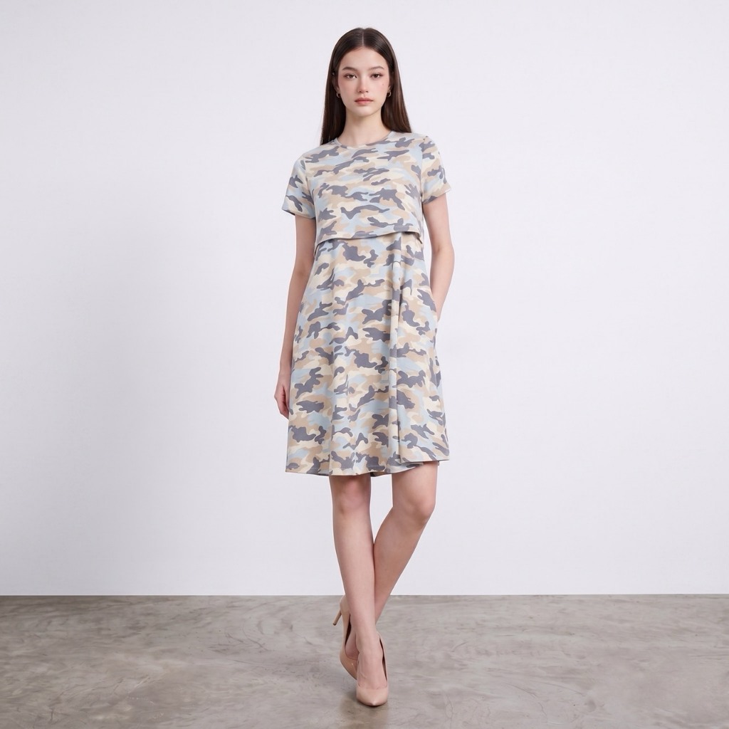 Nitan (นิทาน) เดรสให้นม ชุดคลุมท้อง รุ่น Camo ButterCup Maternity and Nursing Dress