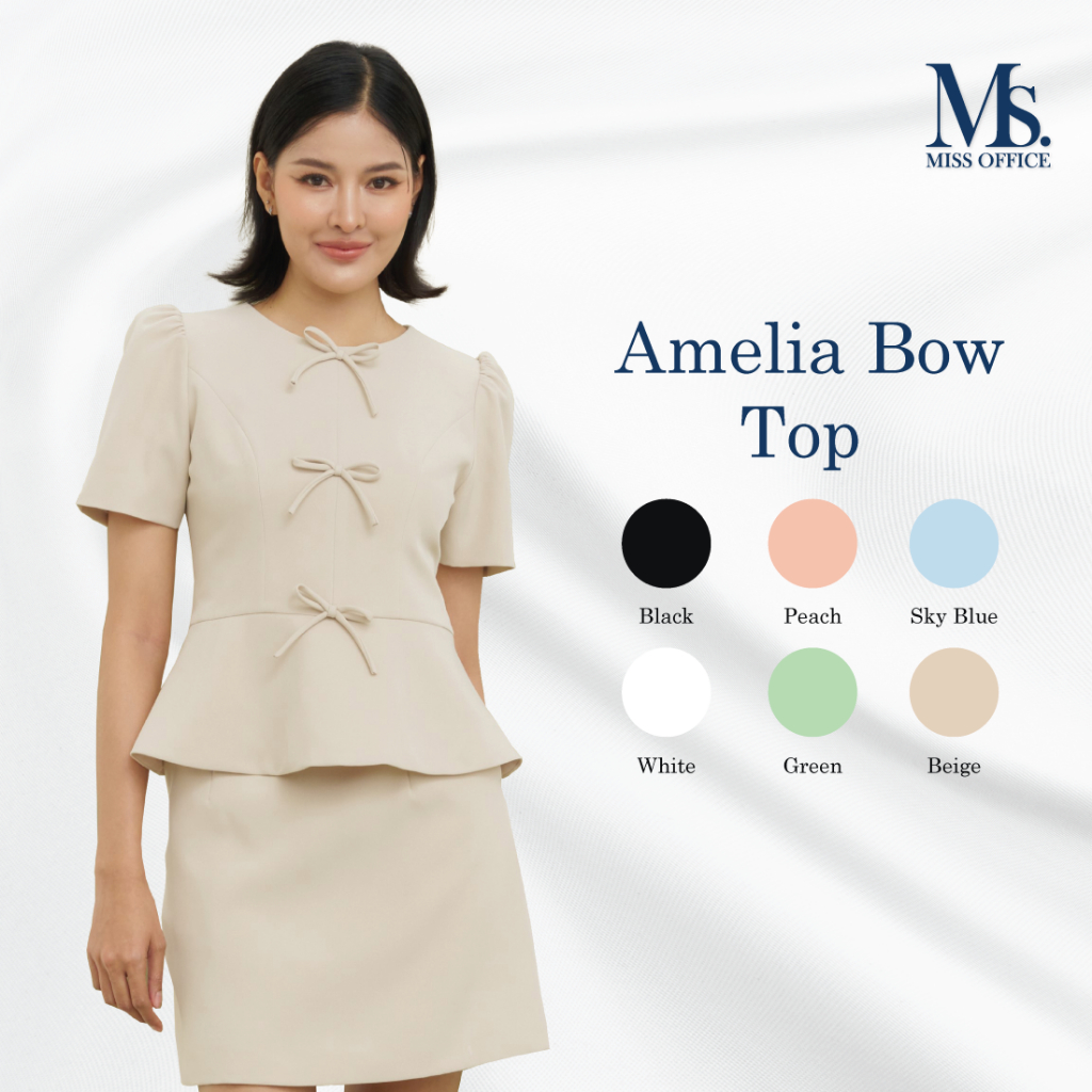 Miss office เสื้อคอกลมแขนพองแต่งโบว์ (MT-318)