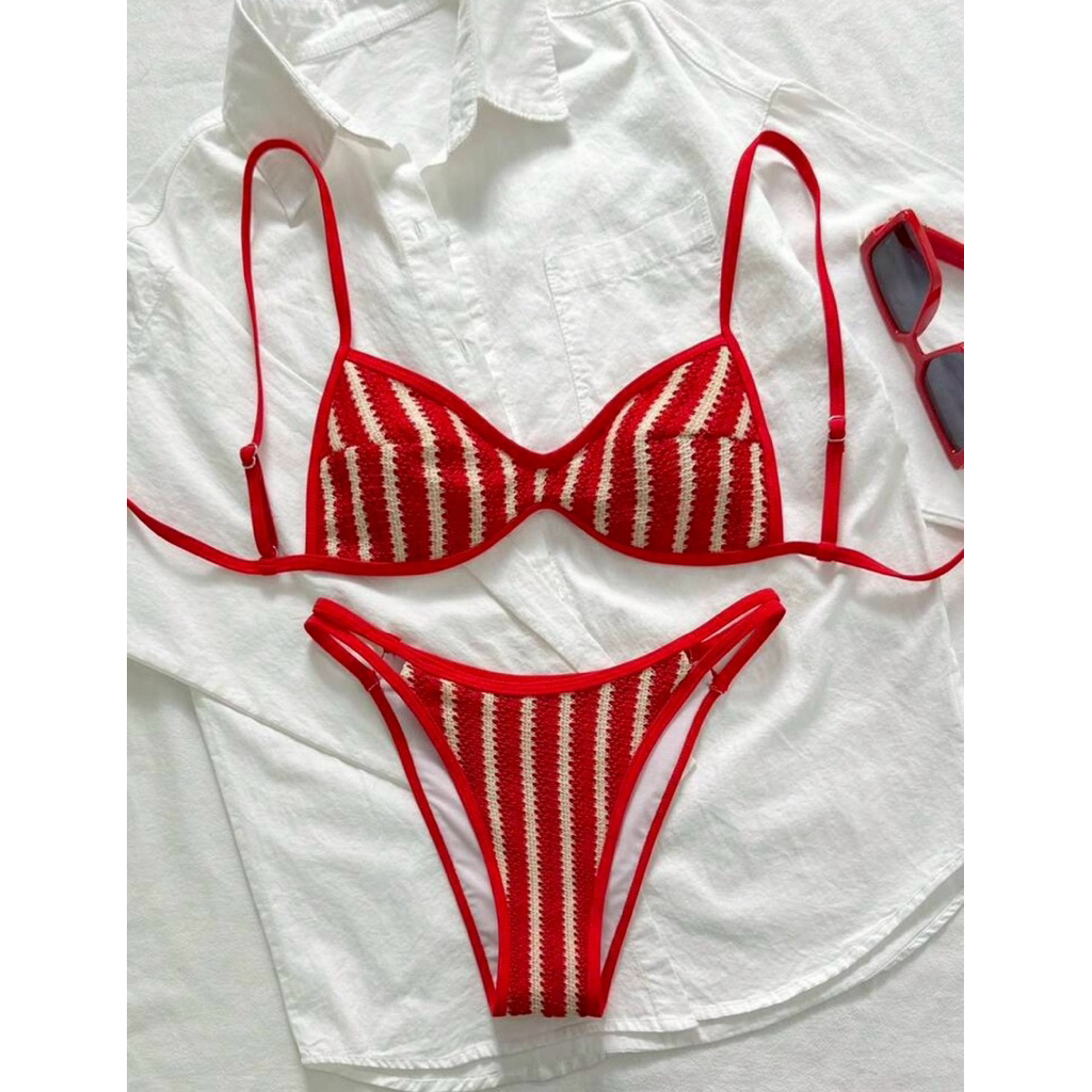 𝑴𝑨𝒀𝑼 𝑺𝑼𝑴𝑴𝑬𝑹 ✨พร้อมส่ง👙🔥บิกินี่ลายทางทรงฮิต