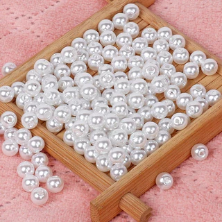 ลูกปัดมุกเทียม ABS สีขาว/เบจ 400 ชิ้น ขนาด 3-20 มม. มีรูร้อย สำหรับ DIY เครื่องประดับ งานแฮนด์เมด