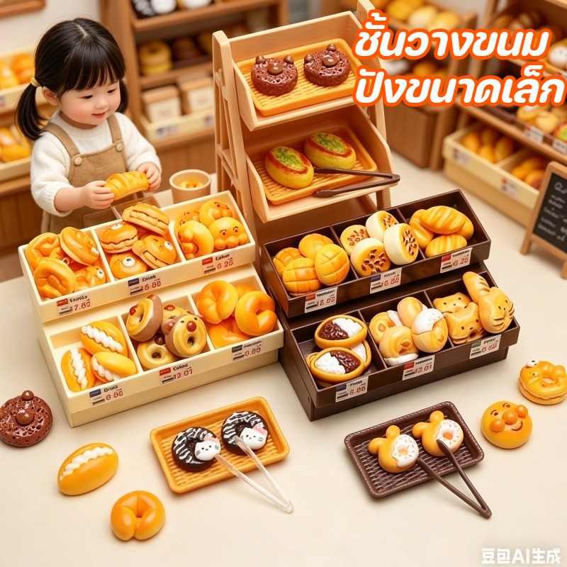ขนมปังจิ๋ว ขนมจำลอง ของตกแต่งเบเกอรี่ ของเล่นจำลองขนาดเล็ก ฉากบ้านตุ๊กตา