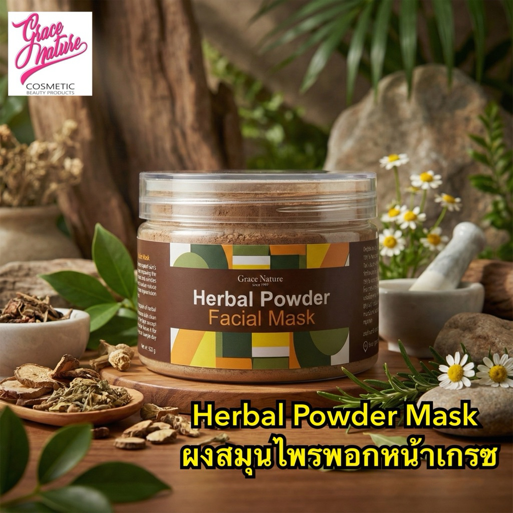 💓ผงพอกสมุนไพรเกรซมาส์คหน้า/แพคเก็จใหม่/ Grace Herbal Powder