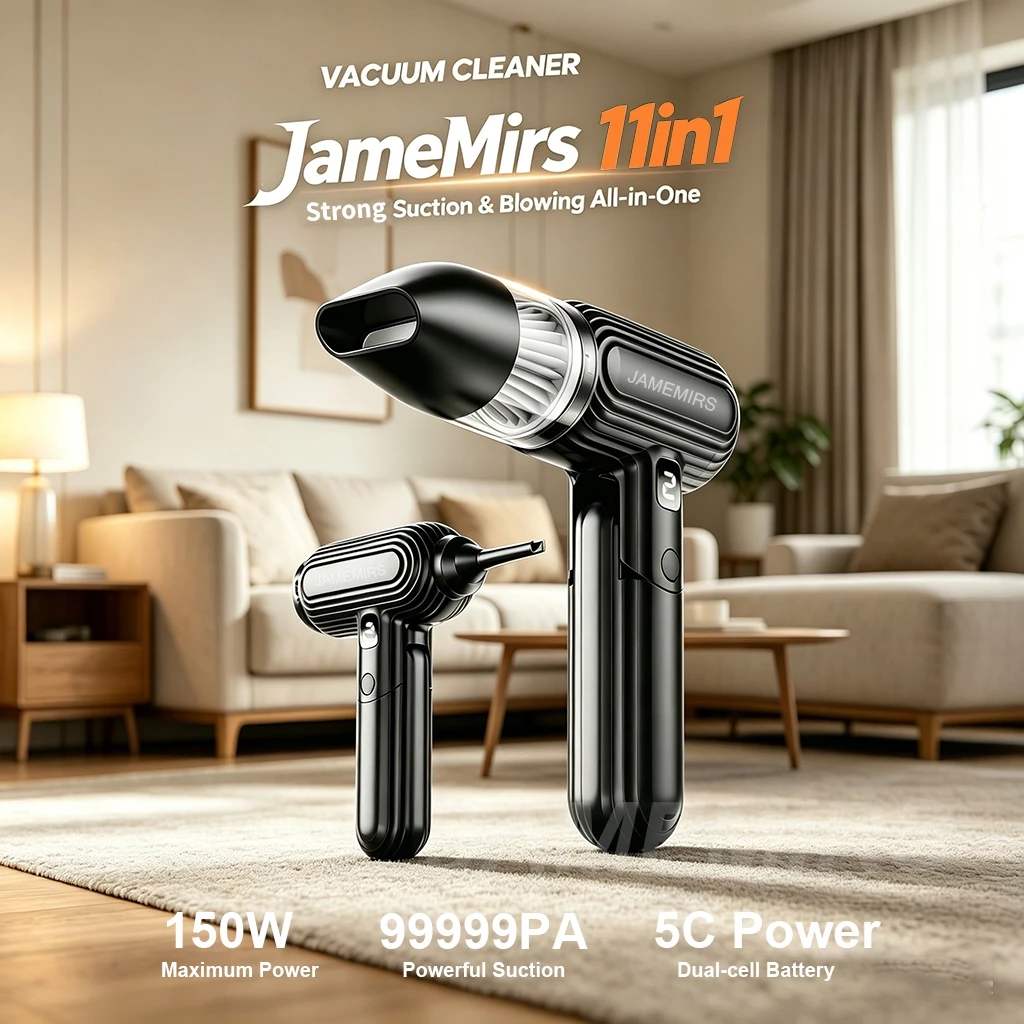 JameMirs เครื่องดูดฝุ่นไร้สาย 11in1 99999Pa ดูดฝุ่นในรถ LED พับได้ thumbnail 3
