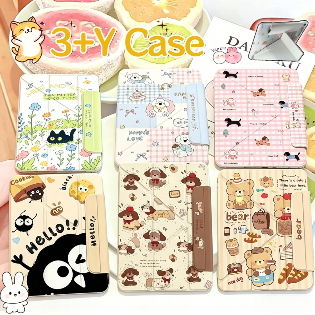เคสไอแพด ประเภท Y วัสดุอะคริลิค Air7 gen11 แอร์6 Air5/Air4 10.9 พร้อมช่องเสียบปากกา รูปแบบการ์ตูน หลังใส พับได้ เจน10