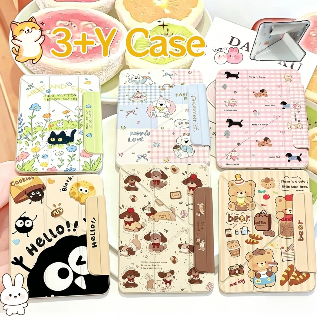 เคสไอแพด ประเภท Y วัสดุอะคริลิค Air7/8 gen11 gen10 แอร์6 Air5/Air4 Pro11 พร้อมช่องเสียบปากกา รูปแบบการ์ตูน หลังใส พับได้
