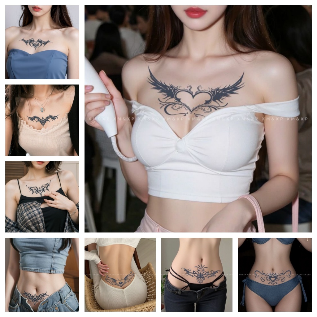 Magic Tattoo สติกเกอร์รอยสักชั่วคราวลายสมุนไพรกันน้ำ ติดทนนานสูงสุด 15 วัน เหมาะสำหรับบริเวณหน้าอก หน้าท้องและเอว