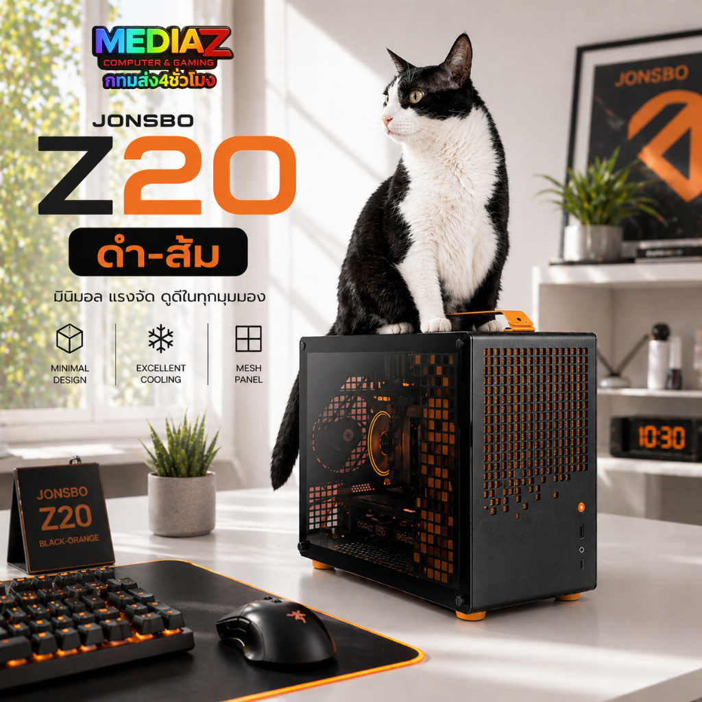 ส่งทันที เคส mATX อลูมิเนียมอัลลอยด์ หิ้วได้ รับการ์ดยาว สีดำส้ม Media Z Case Orange Z20 jonsbo