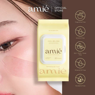 Amie Micellar Cleansing Wipes แผ่นเช็ดเครื่องสำอางกันน้ำ สูตรไมเซลล่า อ่อนโยนต่อผิว เหมาะสำหรับทุกสภาพผิว