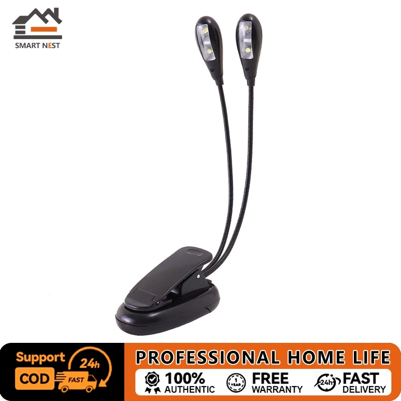 โคมไฟโน้ตดนตรี LED แบบหนีบ USB สำหรับขาตั้งโน้ต ใช้กับกีตาร์ เครื่องดนตรี หัวคู่ปรับได้ โคมไฟเปียโน