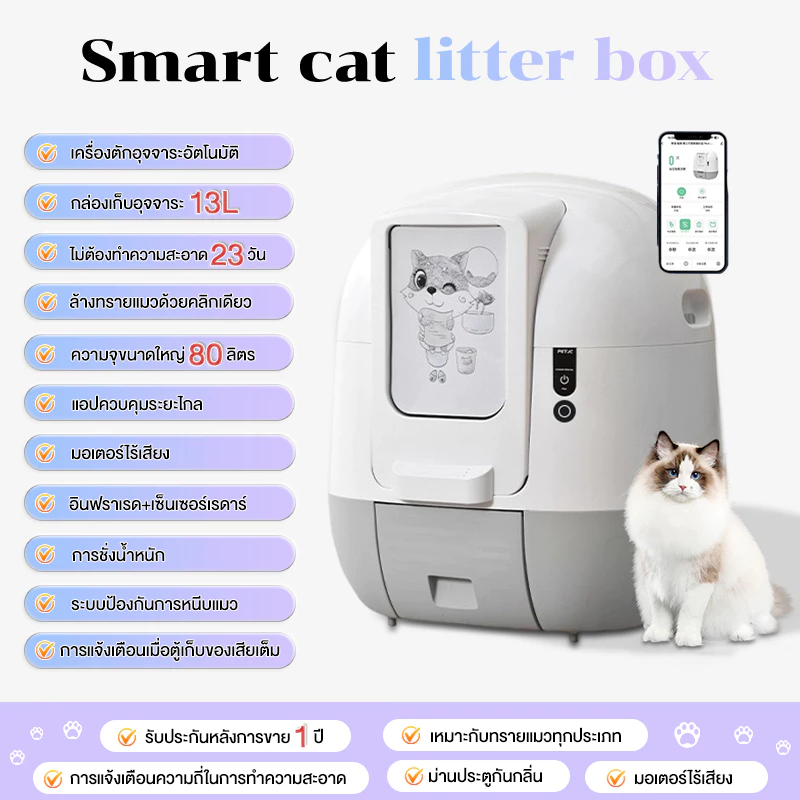 ห้องน้ำเเมวแบบอัตโนมัติ Automatic litter box ปลอดภัยไม่หนีบแมว ห้องน้ำแ