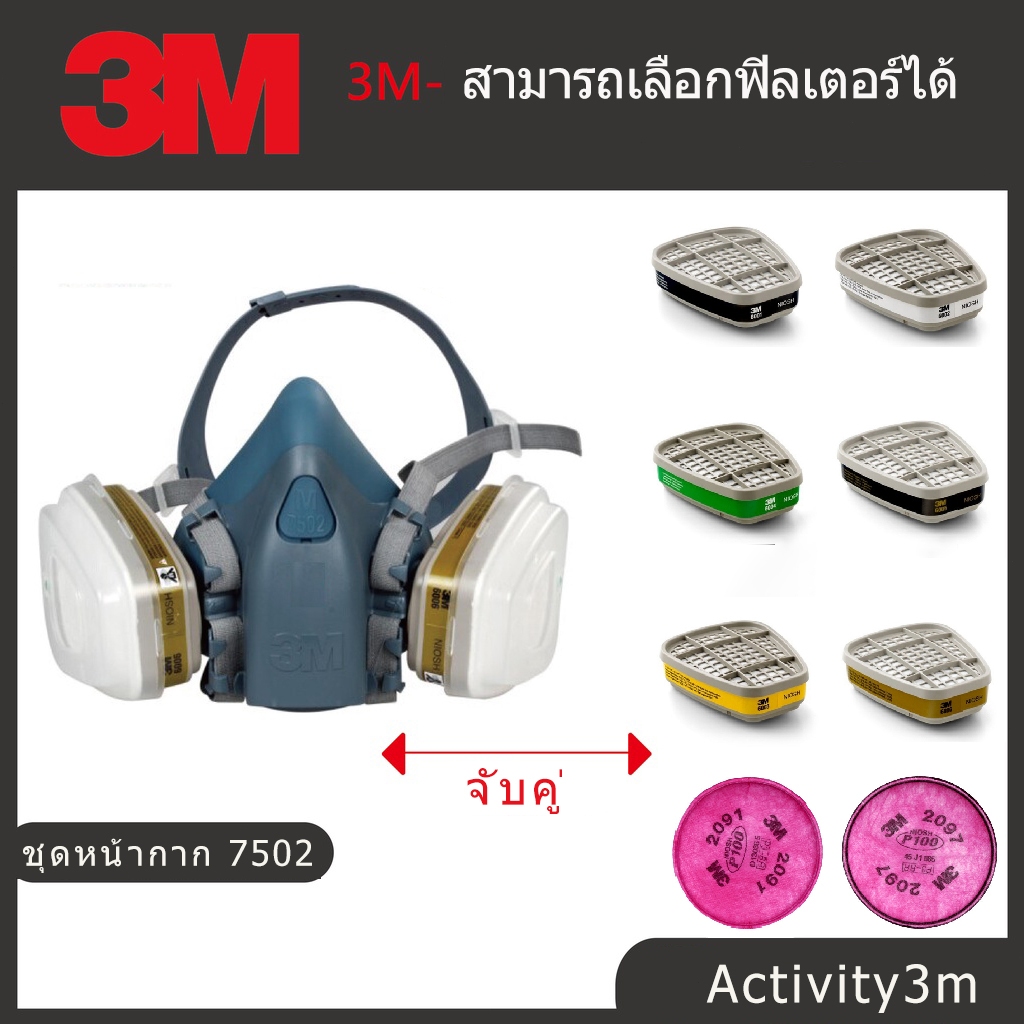 3M 7502 ตลับกรอง 6001-6006 หน้ากากกันสารเคมี พ่นยาการเกษตร พ่นสีรถ ✅(ของแท้ 100%) พร้อมส่ง