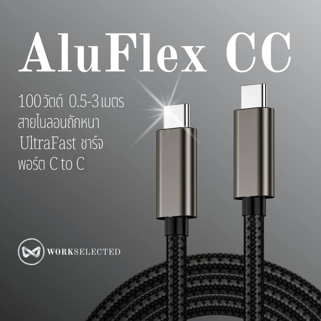 WORKSELECTED สาย USB-C to USB-C 100W PD (20Gbps, 4K@60Hz) สายถัก Type-C 3.2 Gen 2x2 ต่อจอได้