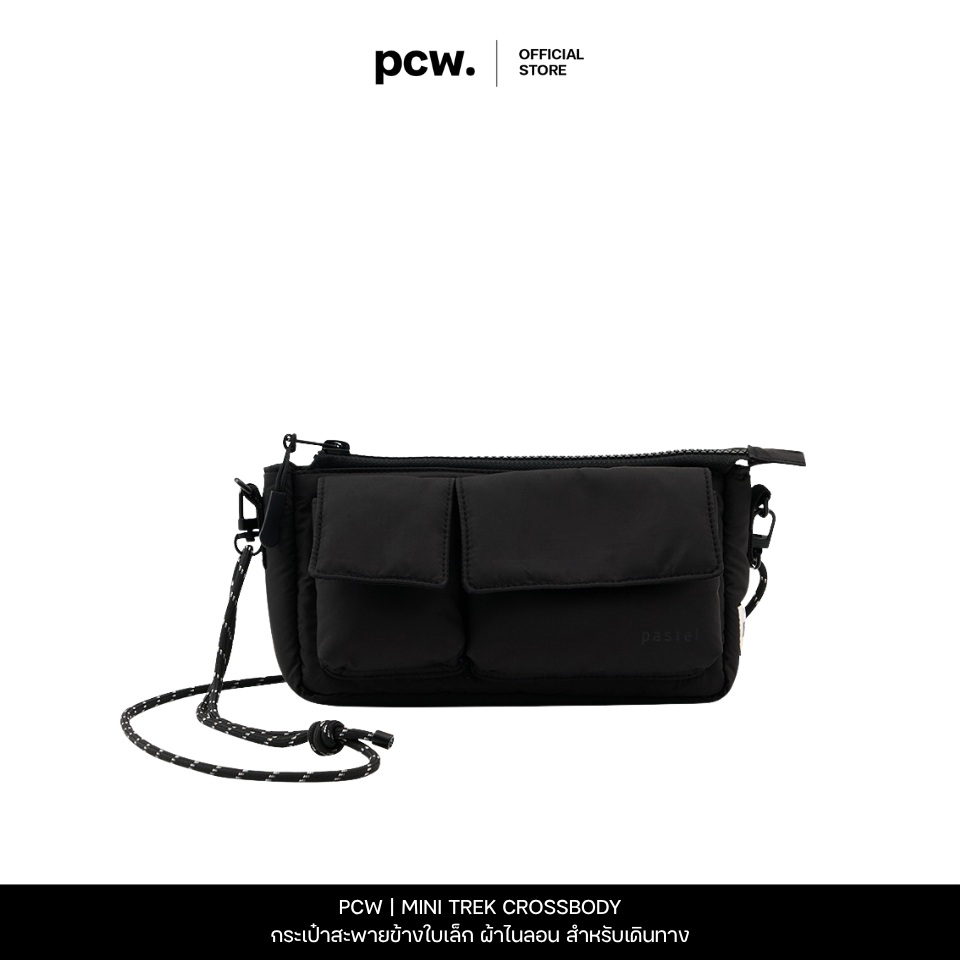 PCW | PASTEL CREATIVE WEAR |  MINI TREK CROSSBODY BAG - BLACK  | กระเป๋าสะพายข้างใบเล็ก ผ้าไนลอน สำหรับเดินทาง