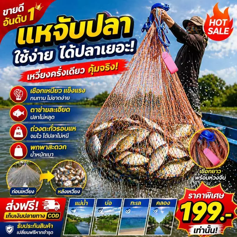 แหวนตกปลา แบบจานบิน เส้นเดี่ยว 💎 ยาว 2.4 เมตร ระยะตาข่าย 480 ✨ ทนทาน ไม่ขาดง่าย ⚡ #อุปกรณ์ตกปลามืออาชีพ