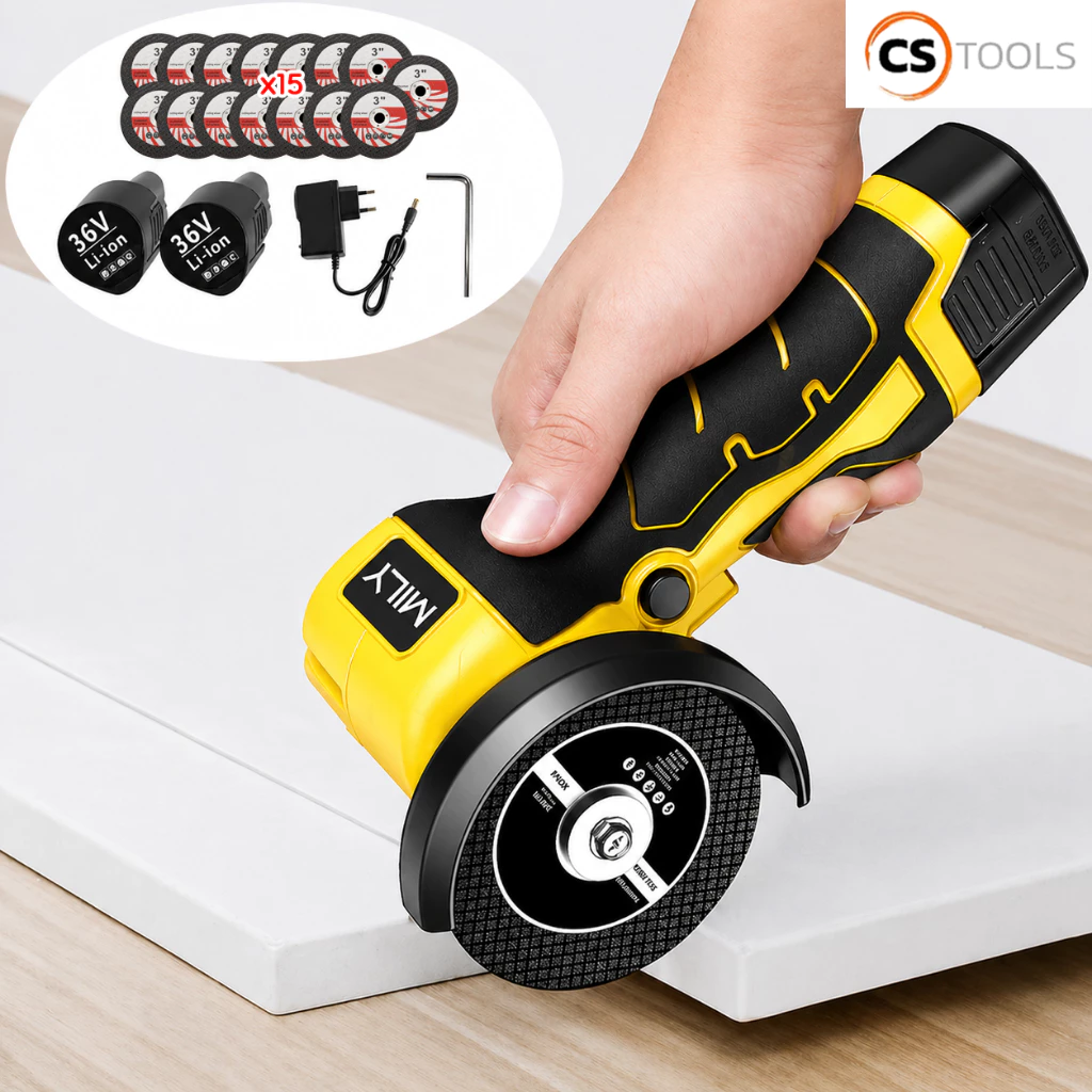 MILYเครื่องเจียร์ไร้สาย 12V เครื่องเจียร์ แบตเตอรี่ 2ก้อน ลูกหมู 3 นิ้ว เครื่องตัด หินเจียร์ เครื่องเจียร์ไฟฟ้า สีเหลือง