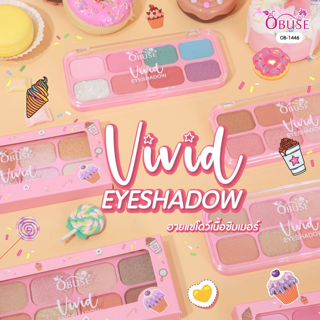 OB-1446 OBUSE VIVID EYESHADOW โอบิวซ์ วีวิด อายแชโดว์ พาเลท ทาตา 8 สี เนื้อชิมเมอร..