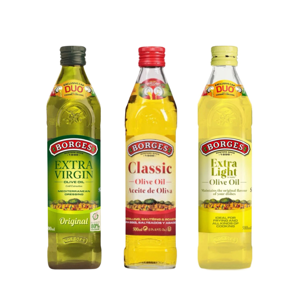 บอร์เจส น้ำมันมะกอก ขวดแก้ว นำเข้า 3 สูตร Borges Olive Oil 500 ml.
