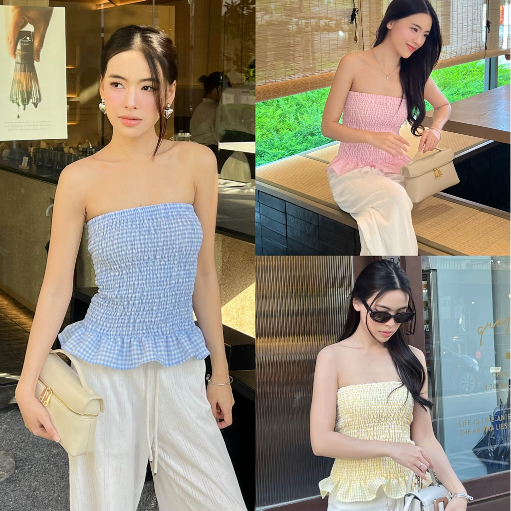 (Amilycho) : Grace top เสื้อเกาะอกสม็อก