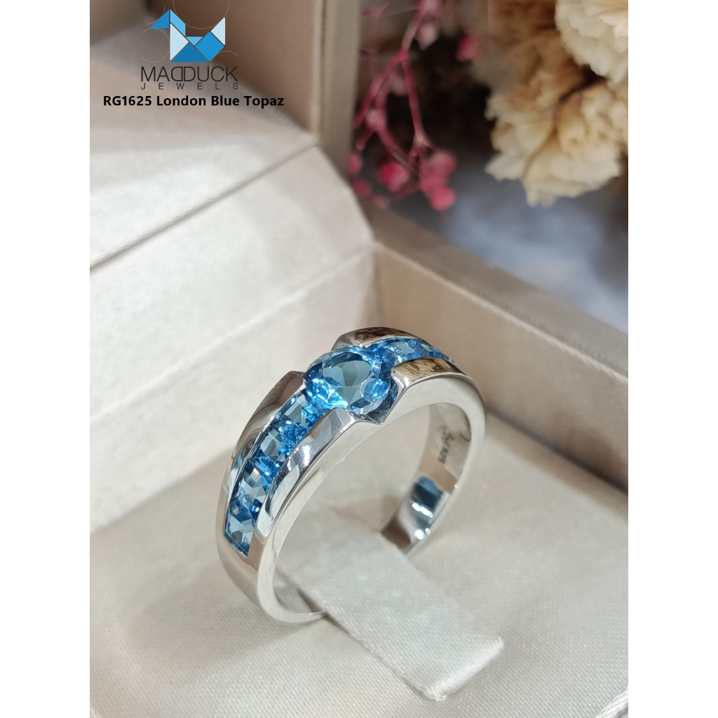 Madduckjewels | แหวนพลอยแท้ London Blue Topaz | เงินแท้ 925 ชุบโรเดียม | RG1625lb