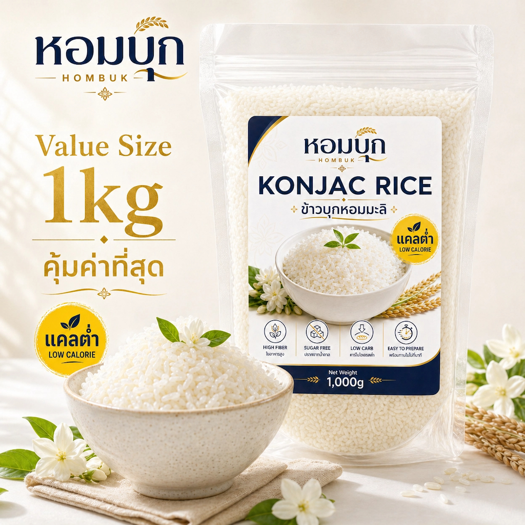 ข้าวบุกหอมมะลิ 1kg Konjac Rice | แคลต่ำ Low Carb Sugar Free | ไฟเบอร์สูง ไม่มีสารกันเสีย พร้อมทานใน 20 นาที