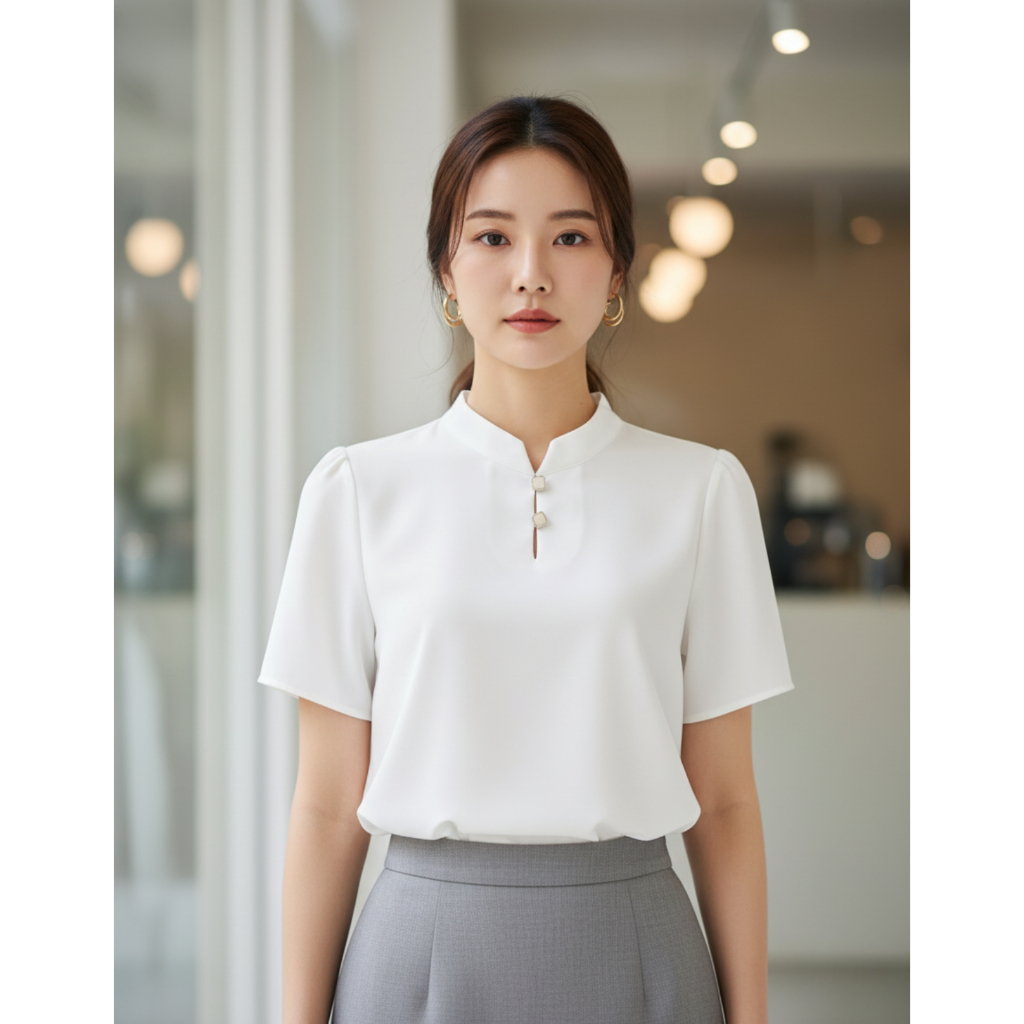 Unim เสื้อคอจีน Gen3 ผ้าBM  ขาว