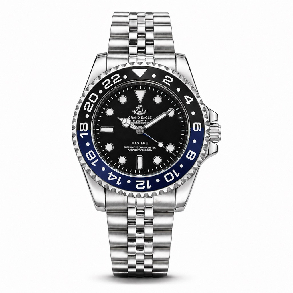 นาฬิกา Grand Eagle Lucky Master II GMT Pepsi สายสแตนเลส กระจกแซฟไฟร์ กันน้ำ 100m