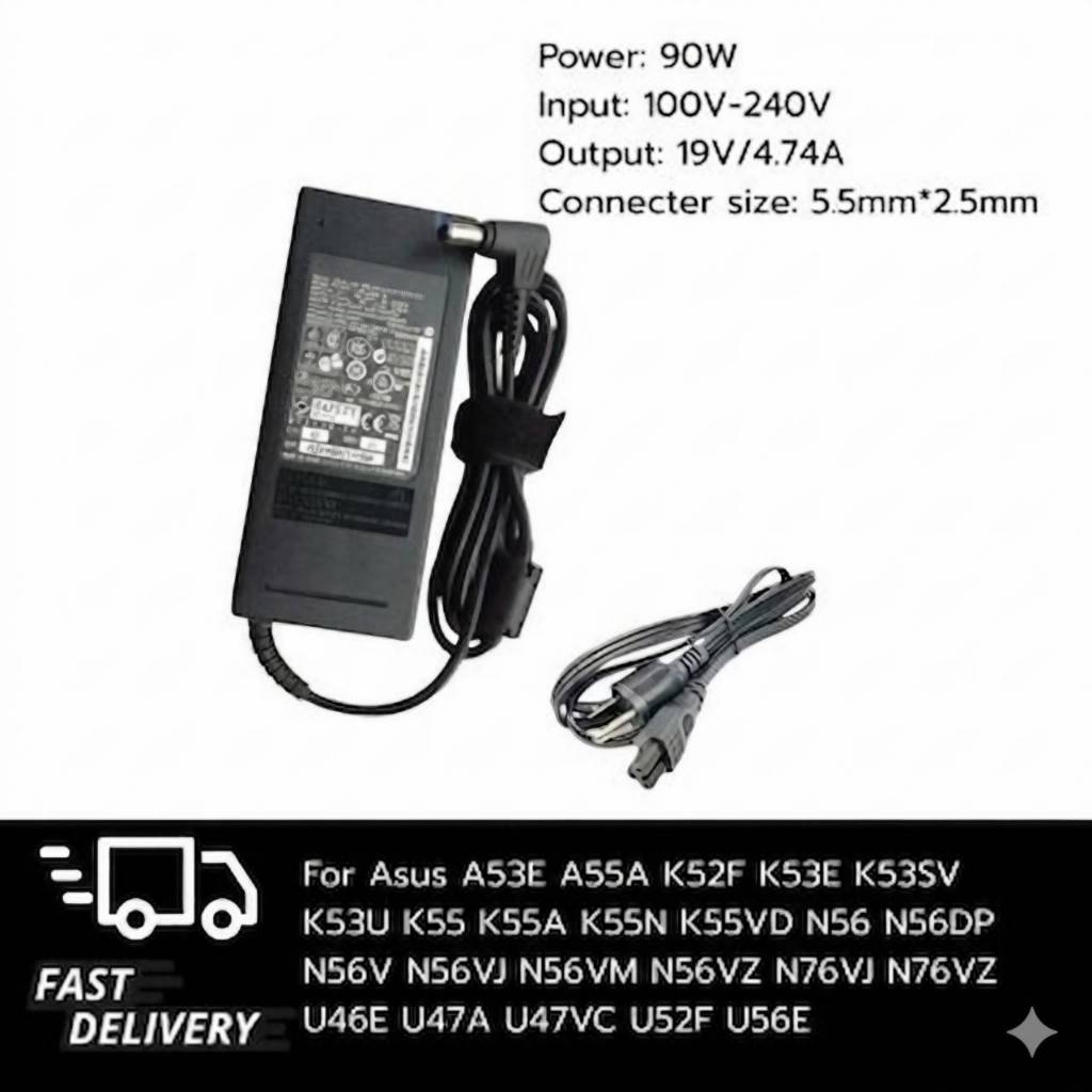 (ส่งฟรี ประกัน 1ปี) Adapter 19V/4.74A 90W หัวขนาด 5.5*2.5mm Compatible with A55A K52F K53E K53SV K53