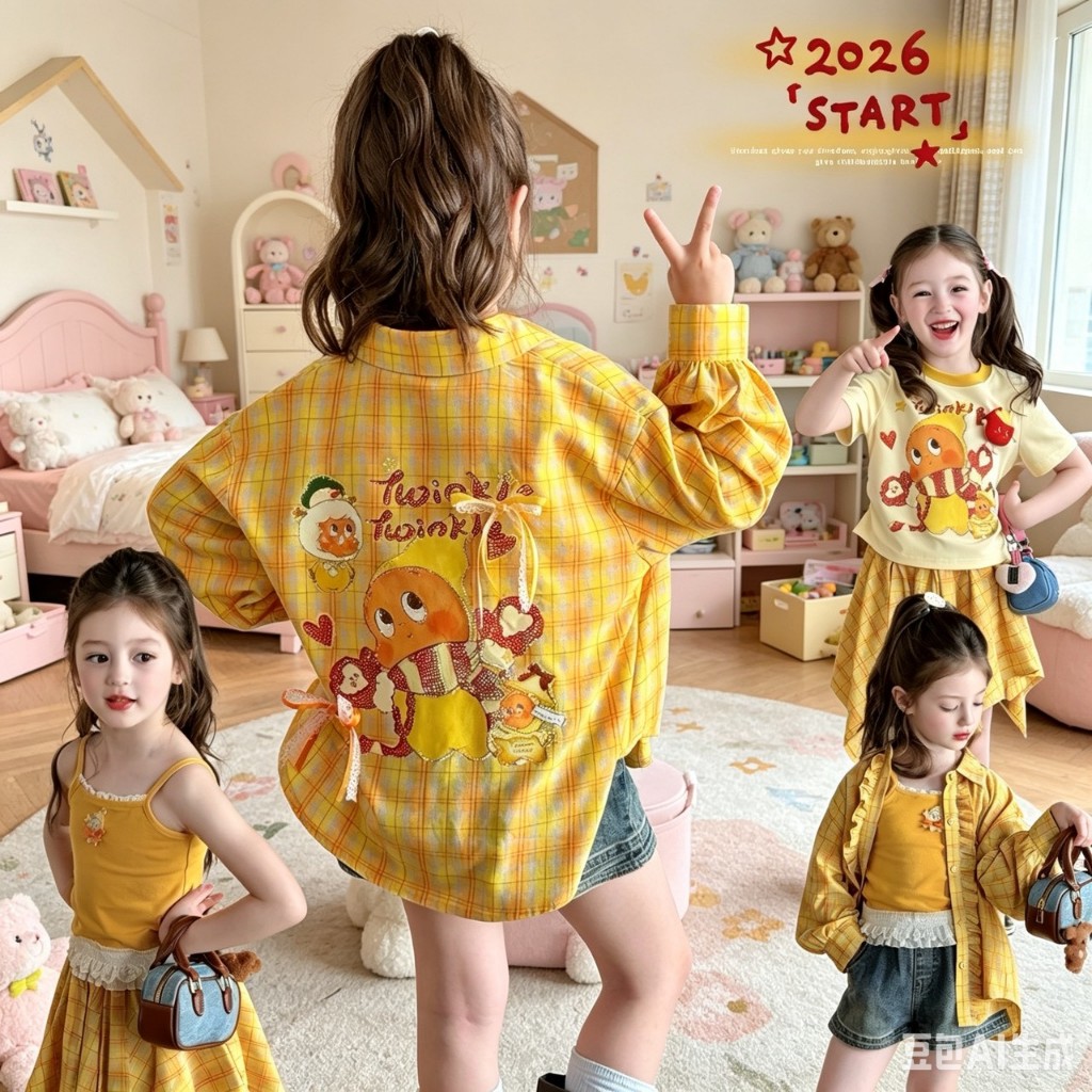 BB265 เซ็ตเสื้อผ้าเด็กผู้หญิงลายดาว Twinkle Twinkle Star โทนเหลือง ใส่เที่ยวถ่ายรูปสวย