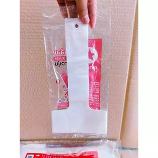 ( ยกมัด )สายเดี่ยว ถุงคล้องแก้ว หิ้วแก้ว 16,18,20,22 ออนซ์ ปาก 95 mm. สีขาวขุ่น คุณภาพดี ตราดาว ยกมัด 10 แพค