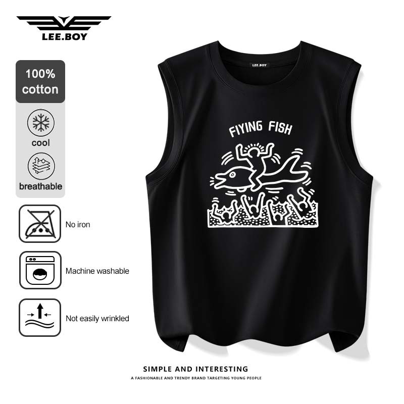 เสื้อกล้ามผู้ชาย ไม่หดตัว ผ้าฝ้าย100% ดีไซน์เก๋ แฟชั่นสำหรับผู้ชาย ลายตัวอักษร ไม่หดตัว M-3XL ใหม่ พร้อมส่งในไทย