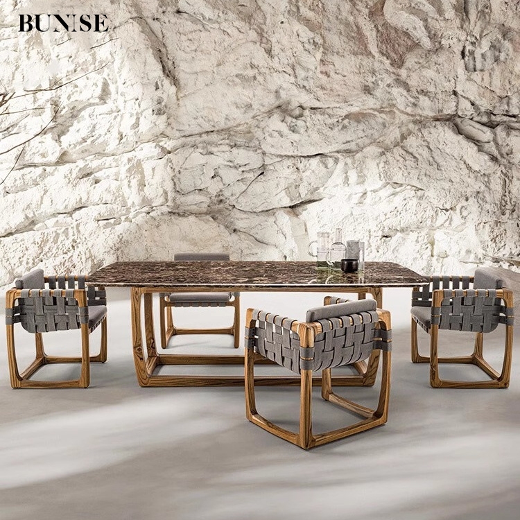BUNISE P69 Chinese Classic Solid Wood Outdoor Dining Set Table & Chairs for Garden Terrace Villa Hot