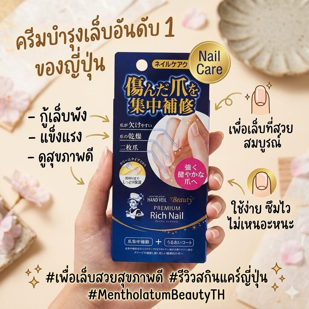 ‼️ของแท้จากญี่ปุ่น‼️Mentholatum Hand Veil Premium Rich Nail สำหรับคนที่มีปัญหาจมูกเล็บลอก หนังรอบเล็บแข็ง หรือแห้งแตก