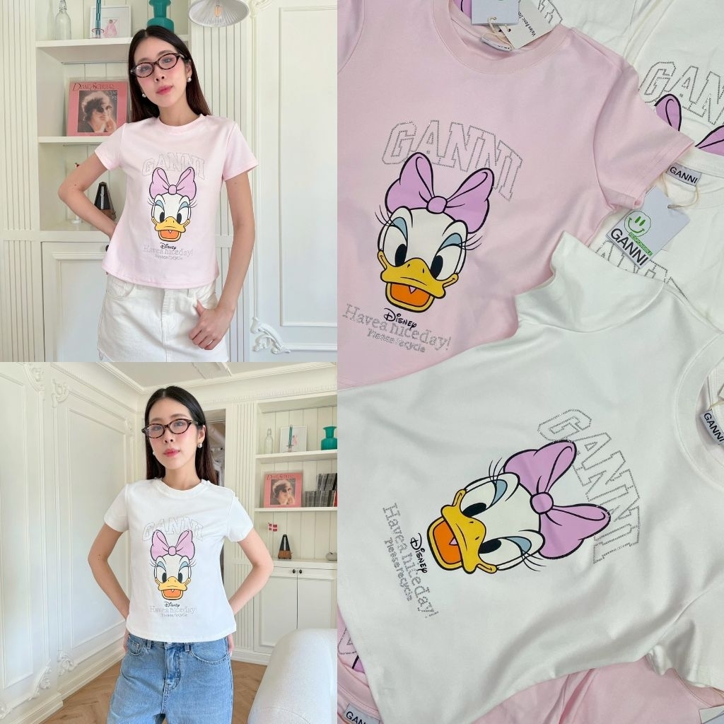✨✨𝑁𝑒𝑤 𝐶𝑜𝑙𝑙𝑒𝑐𝑡𝑖𝑜𝑛 ✨✨Ganni baby tee 🤍 เสื้อครอป